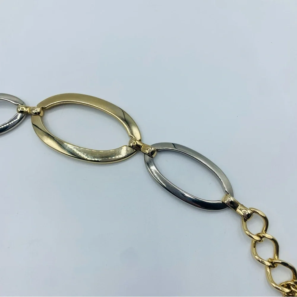 Vintage Liz Claiborne Two Tone Chain Belt Gold Silver Braided LC Adjustable